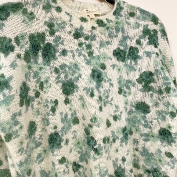 EUC Sezane Amaya Floral Mohair Wool Sweater Ecru Green Peonies XS - Picture 5 of 9